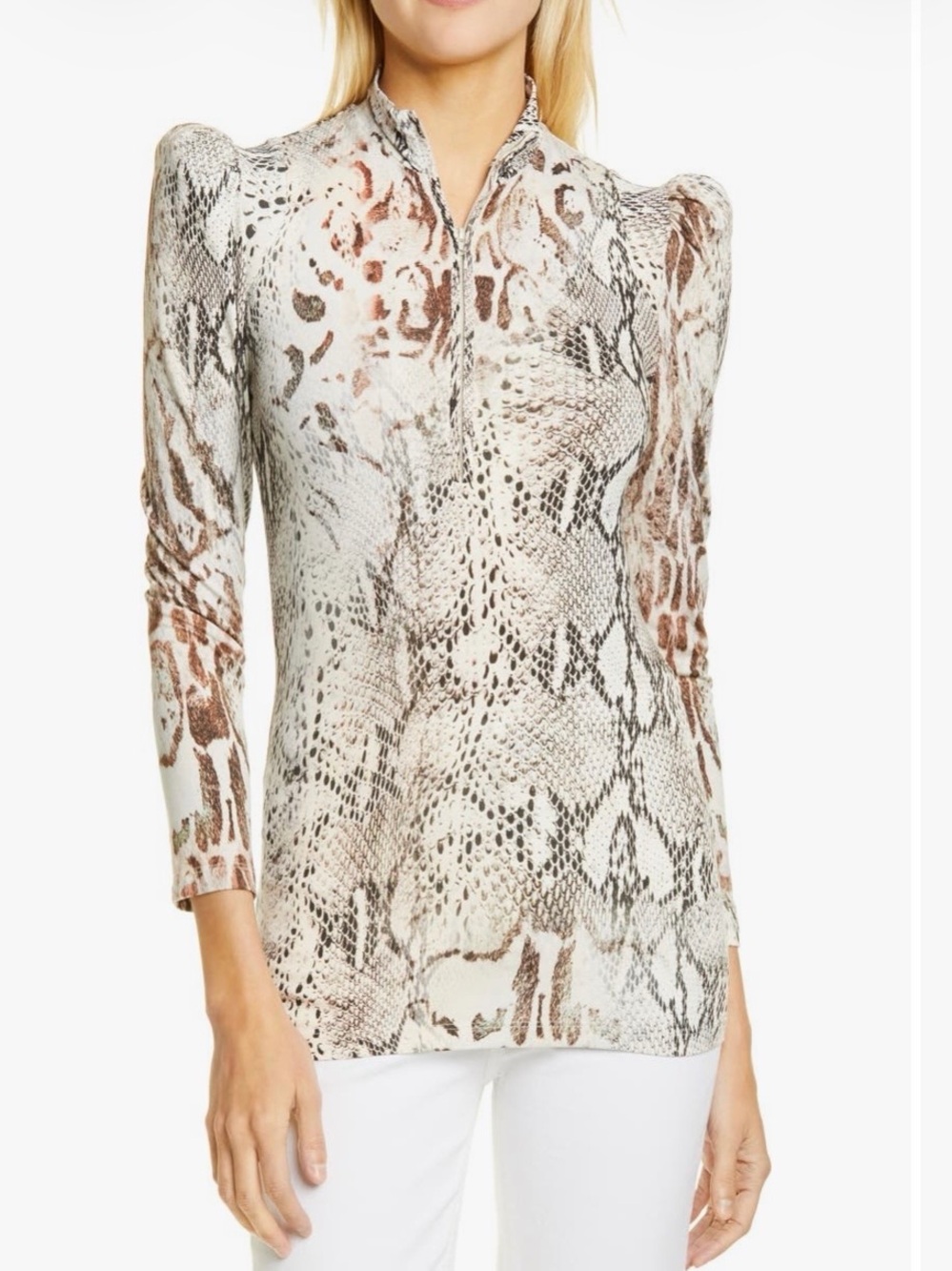 Smythe Puff Sleeve Half Zip Python Snakeskin 3/4 Sleeve Top size Medium